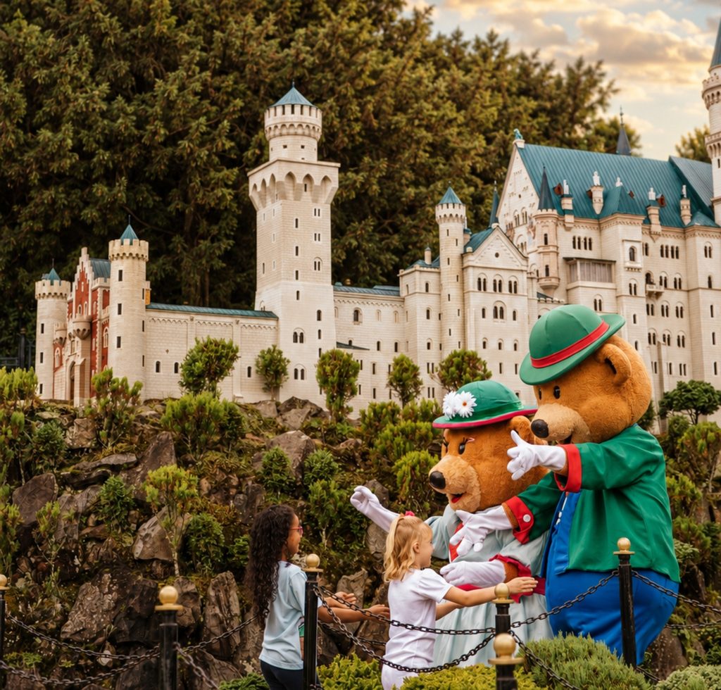 Os ursos na frente da miniatura no Mini Mundo